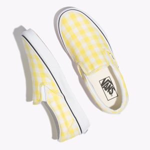 Vans Bayan Kaykay Ayakkabısı Gingham Slip-On Sarı/Beyaz Outlet | 39675-987